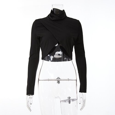 OEM Women'S Sexy Long Sleeved T -Shirt Elastic Slim Tube Top Irregular Split