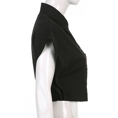 OEM Street Lapel Sleeveless Short Shirt Tops Solid Color Loose Casual Buttons