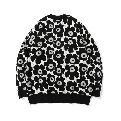 Floral Printing Bespoke Sweaters Round Collar Cotton Polyester Blend Sweaters