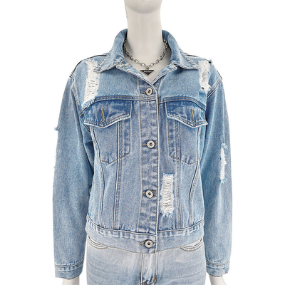 Oem Factory Manufacturer Custom Logo Women Vintage Stonewash Denim Jacket