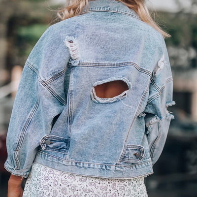 Oem Factory Manufacturer Custom Logo Women Vintage Stonewash Denim Jacket