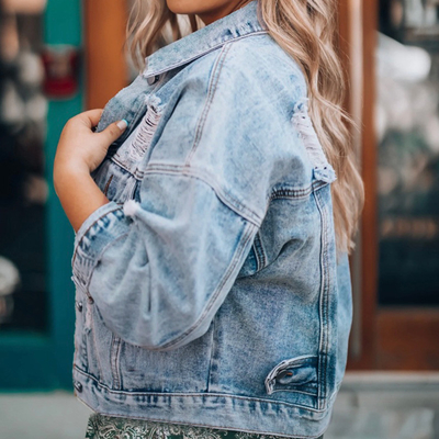 Oem Factory Manufacturer Custom Logo Women Vintage Stonewash Denim Jacket