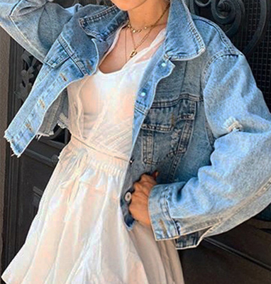​Oem Factory Manufacturer Custom Logo Distressed Cropped Jacket Vintage Wash Denim Coat