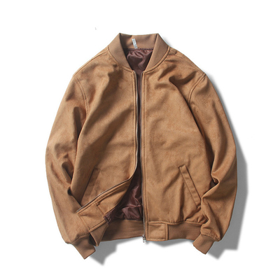 Oem Factory Manufacturer Custom Logo Causal Slim Fit Cotton Suede Leather  Zip Up  Bomber Jackets