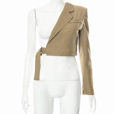 Oem Factory Manufacturer Custom Logo Solid Suit Jacket One-Shoulder Single Long-Sleeved  Women Fancy coats
