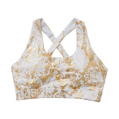 Oem Factory Manufacturer Custom Logo Bras Gold Snake Print Cross Back Yoga Bra
