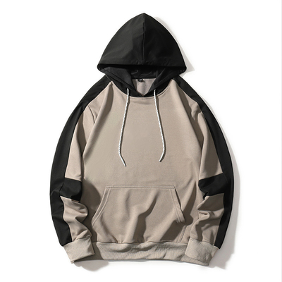 100% Cotton Cool Long Sleeve Sweatshirts Drop Shoulder Color Block Drawstring Hoodie
