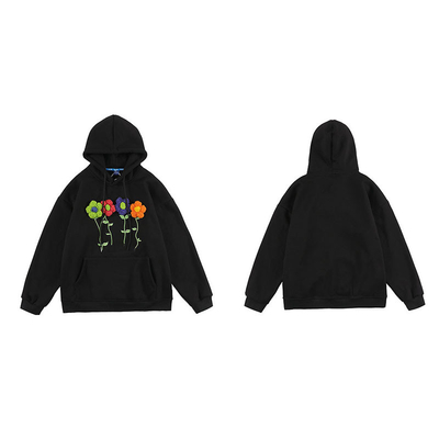 Anti Pilling Embroidered Long Sleeve Sweatshirts Loose Floral Fleece Hoodie