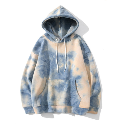 Blue Pink Oversize Tie Dye Hoodie Unisex Drawstring Hooded Sweatshirt For Running