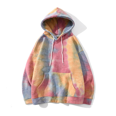 Blue Pink Oversize Tie Dye Hoodie Unisex Drawstring Hooded Sweatshirt For Running