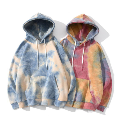 Blue Pink Oversize Tie Dye Hoodie Unisex Drawstring Hooded Sweatshirt For Running