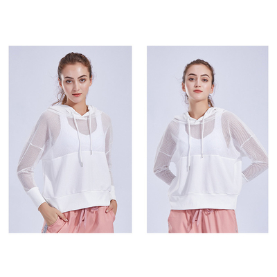 Polyester Spandex Women Fashion Sportswear Transparent Mesh Workout Shirt With Pocket