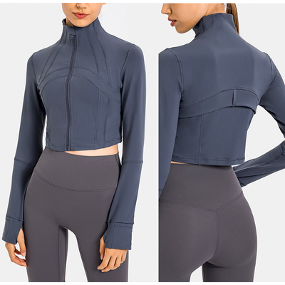 100% Polyester Lightweight Women Yoga Top Comfortable Long Sleeve Zip Up Coat