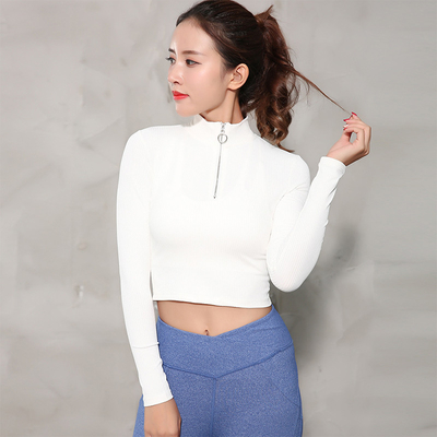 OEM Long Sleeve Yoga Top Women Front Quarter Zipper Stand Collar Yoga Wear