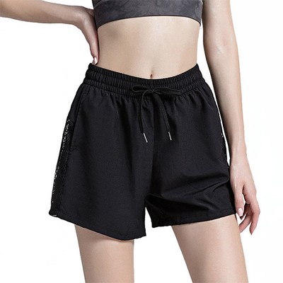 Custom Black Drawstring Waist Track Shorts Quick Dry Mesh Sports Running Shorts